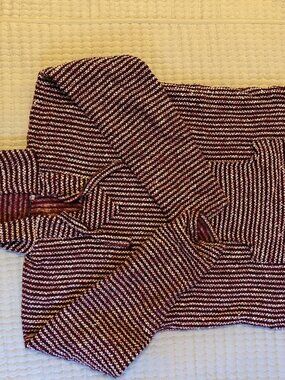 Burgundy Cream Fine Stripe Knit Sweater Ribbed Crewneck
